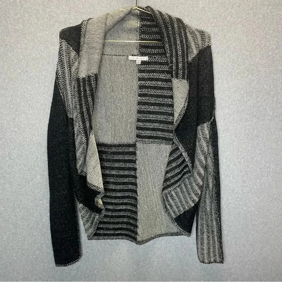 CAbi Patchwork Wool Blend Circle Open Front Cardigan - Picture 3 of 6